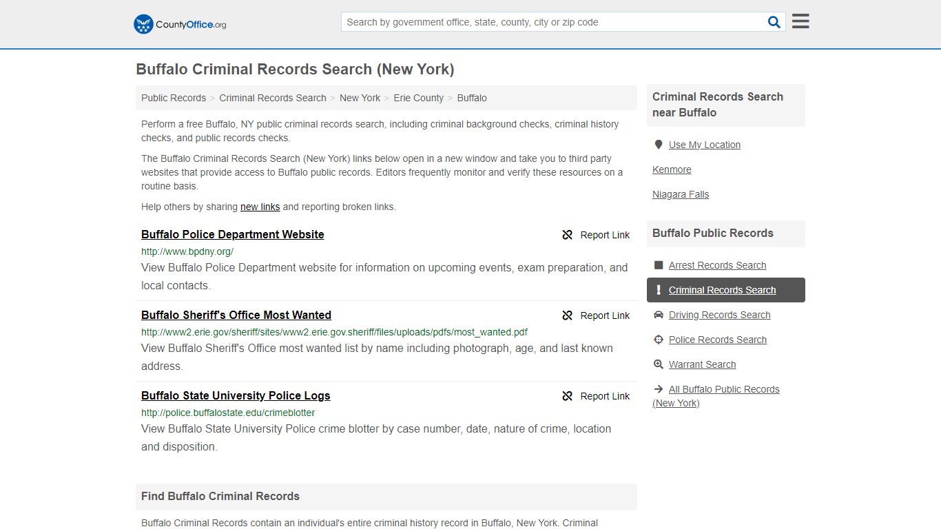 Buffalo Criminal Records Search (New York) - County Office